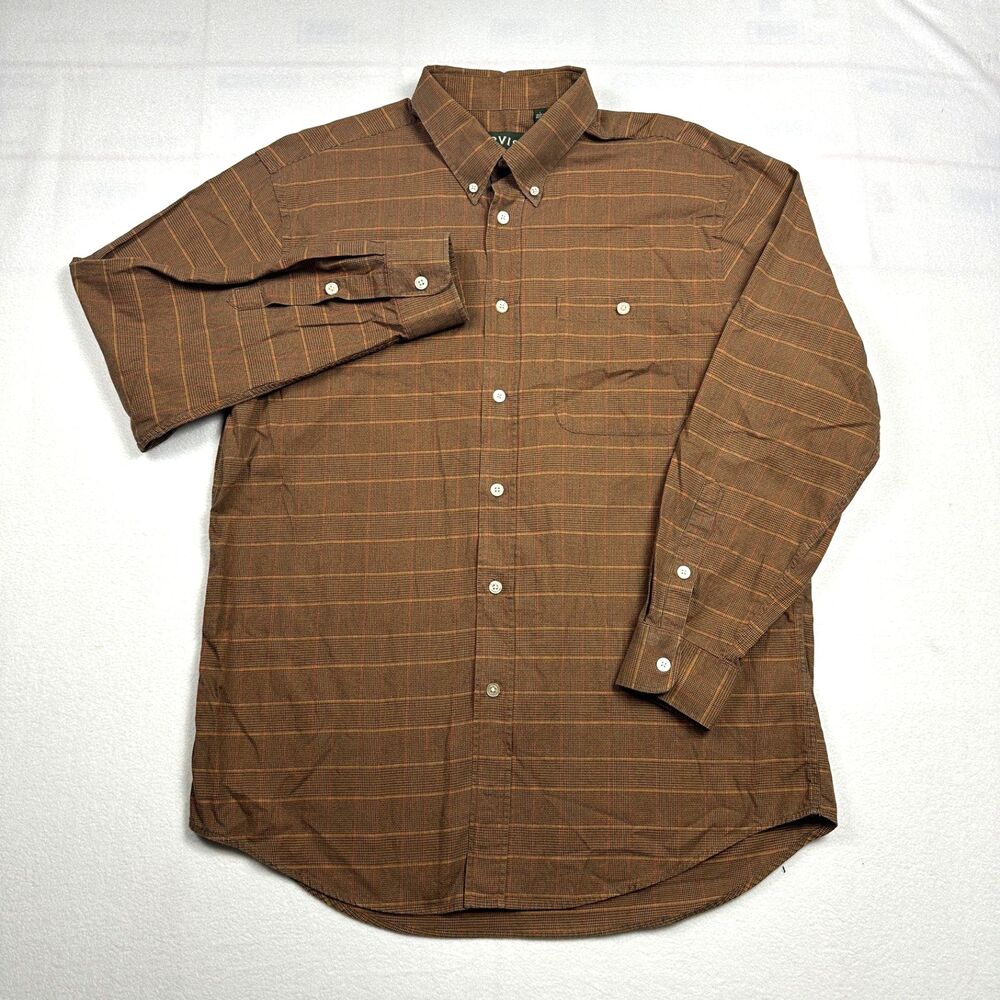 Orvis Flannel Shirt Mens Large Brown Plaid Button Long Sleeve Portugal Cotton
